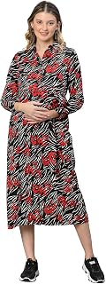 oxolloxo Women Floral Print Collared Belted Maternity Dress Price In India