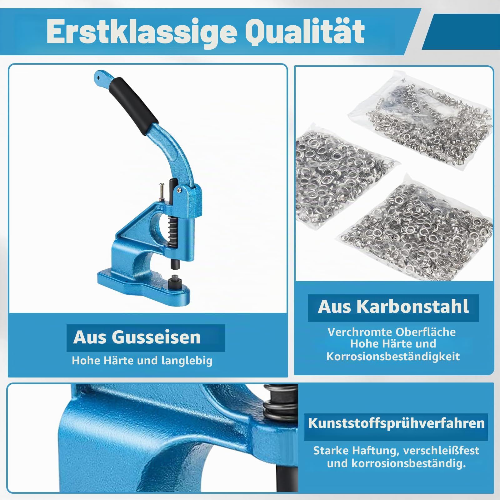 BOOMSTART Ösenmaschine Ösenpresse Set, Handpresse Ösenstanze Ösenzange mit Matrizen und 1500 Silbernen Ösen, 6mm 10mm 12mm Oesenpresse Oesenzange Oesenmaschine für Planen Stoff Banner Taschen