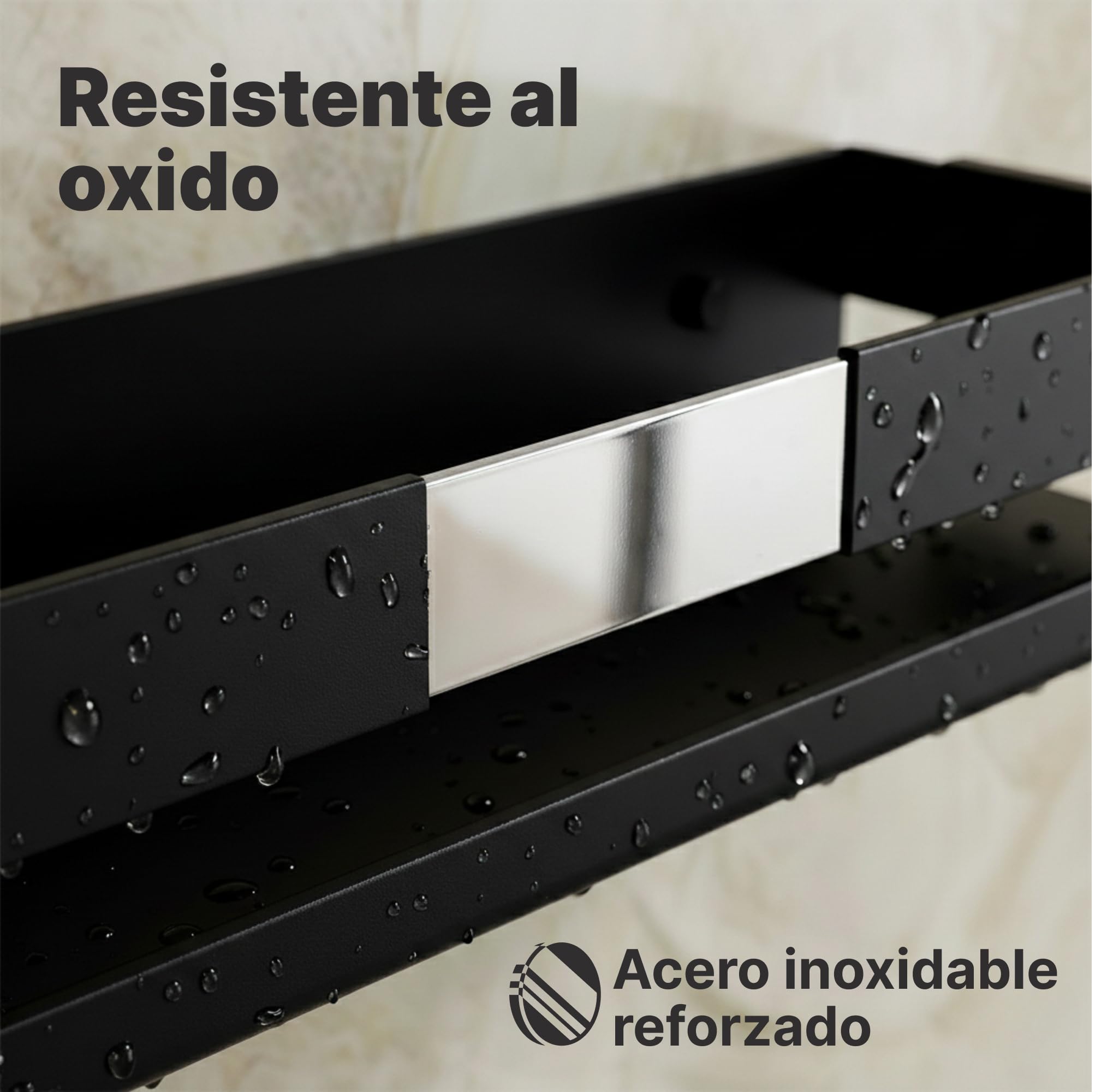 Minismus estanteria ducha sin taladro con ganchos moviles y barra, estante ducha organizador resistente, repisa baño adhesiva, estanteria baño sin tornillos o montada con tornillos cesta