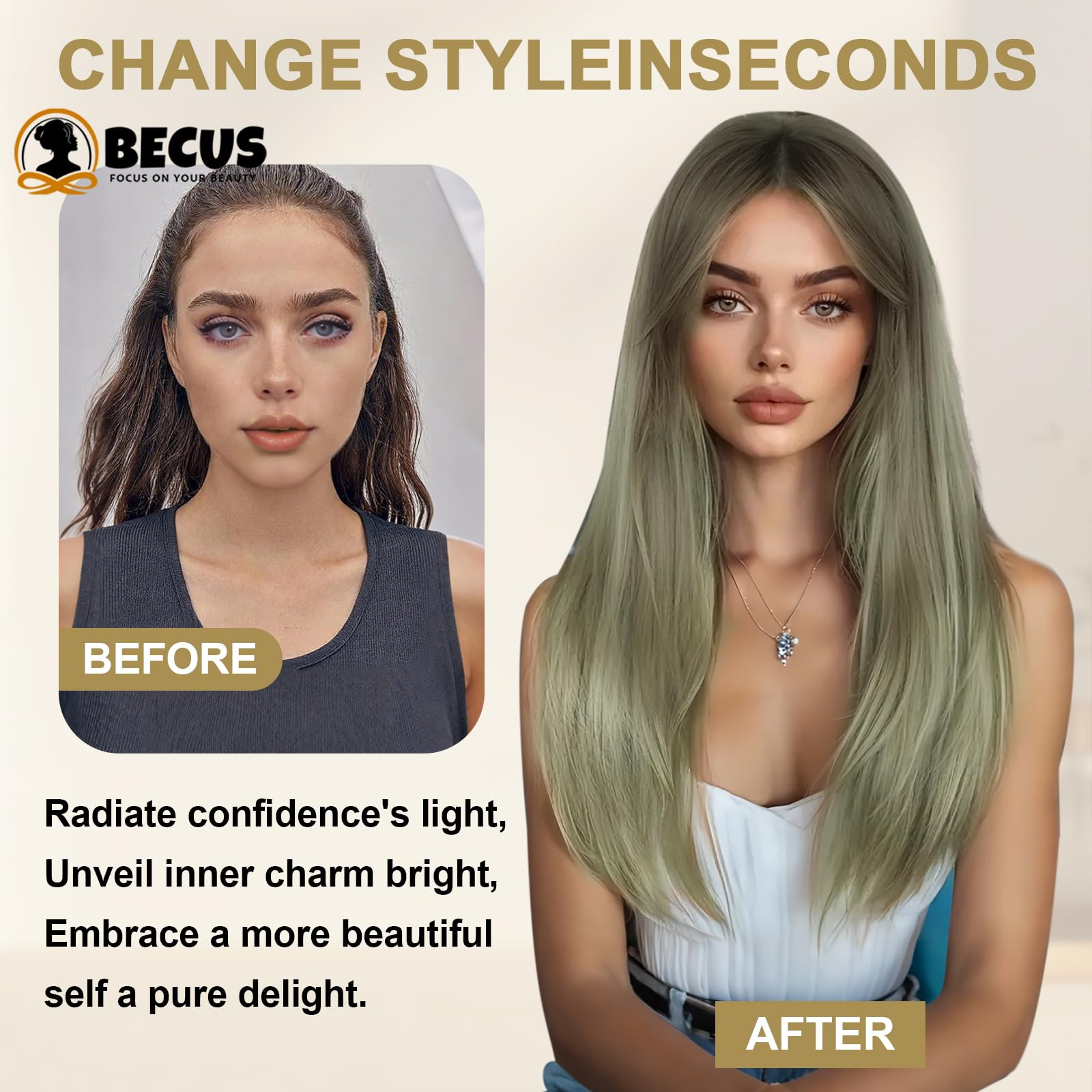 BECUS Hair Toppers for Women with Thinning 20 Inch Long Straight Synthetic 360° 3D Realistic Topper with Bangs Hair Pieces Fluffy Wispy Clip in Bangs (Ombre Light Brown) - Image 4