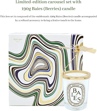 Diptyque Scented Candle Baies (Berries) 6.5 oz and Gold Carousel Set