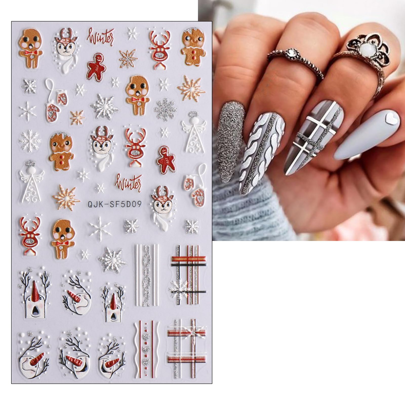 5D Weihnachts-Nagelsticker – 6 Blatt Selbstklebend, 3D-Effekt, Super Einfach Anzuwenden