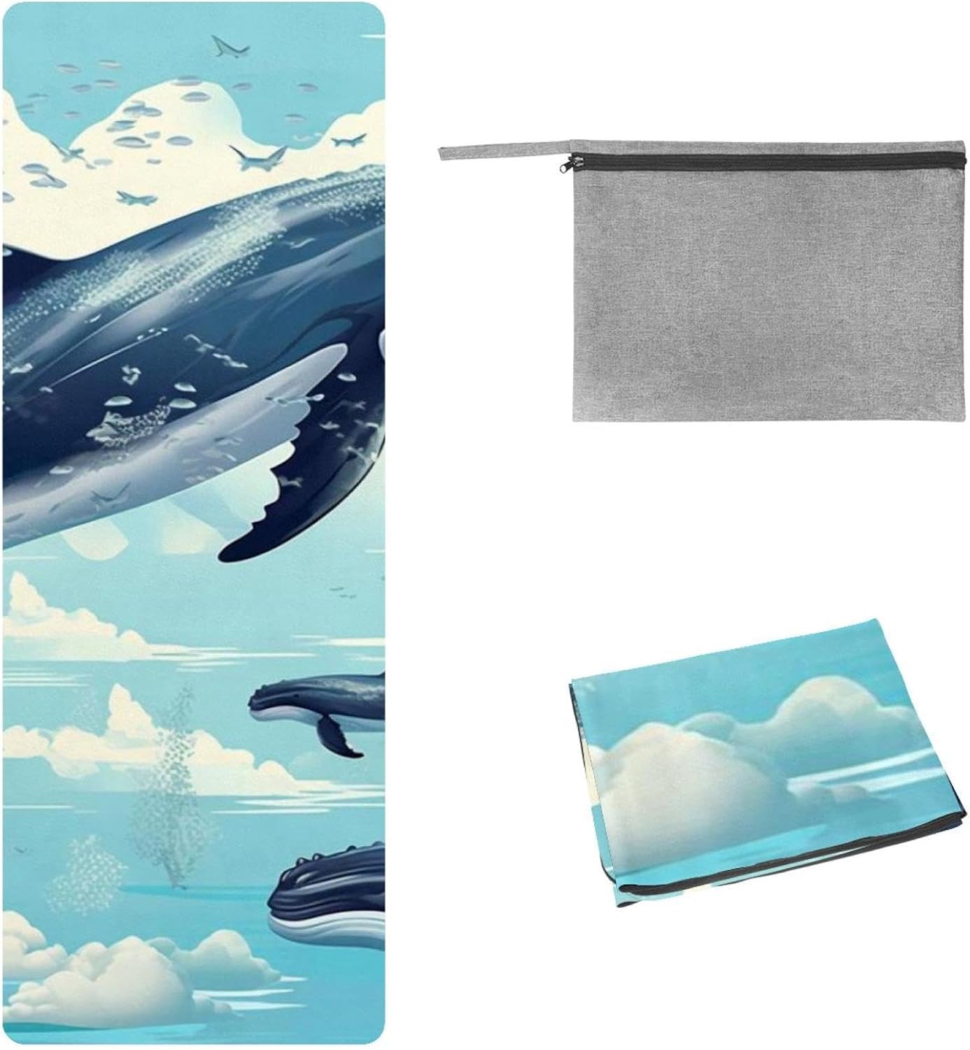 Yoga Towel, Whale Sea Pattern Non Slip Sweat Absorbent Hot Yoga Mat Towel for Hot Yoga, Pilates and Fitness - 72.8" x 26.8"
