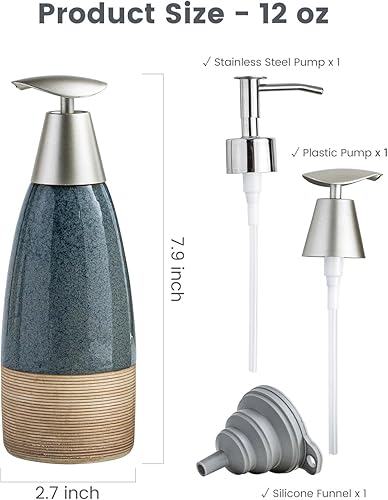 Miniatura 2 de Dispensador de jabón para platos de 12 onzas con 2 bombas, botella de jabón de manos de cerámica para champú, gel de baño, loción, dispensador de