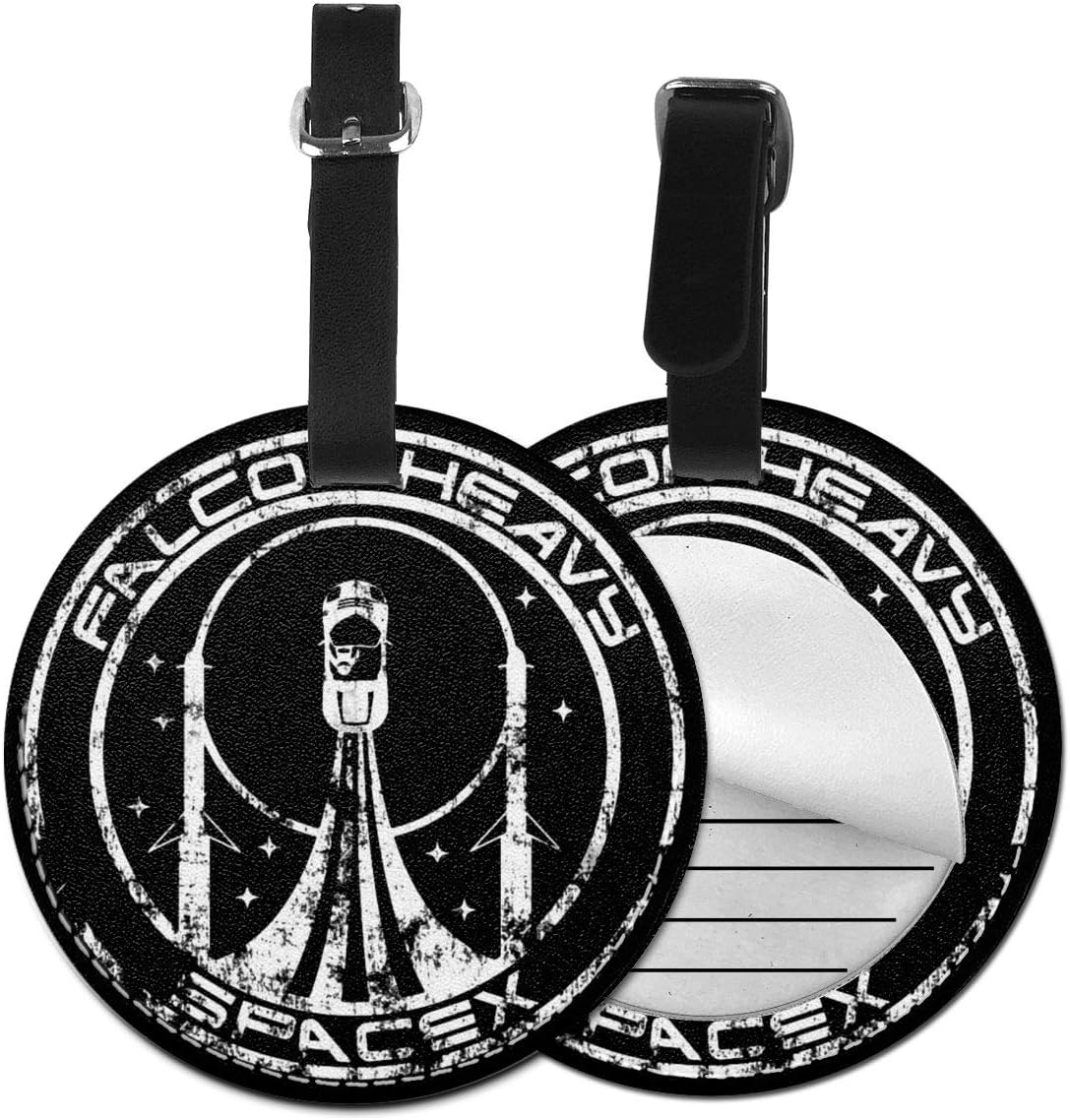 Falcon Heavy Spacex Round Luggage Bag Tags Leather Travel