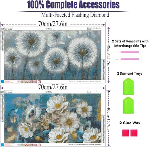 Miniatura 2 de Paquete de 2 Kits de Pintura de Diamantes, Grandes Kits de Pintura de Diamantes 5D DIY de Flor de Diente de León para Adultos, Arte y Manualidades
