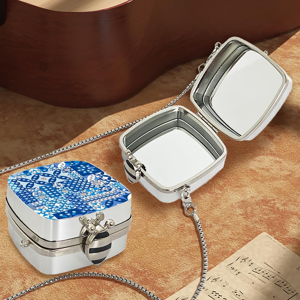 Mini Jewelry Box Diamond Art Mirror Compact Bulk Travel Handheld Mirror Makeup Small Hand Bag DIY Diamond Art Portable Jewelry Box Pocket Craft Mirrors Box for Earrings Necklace Rings BN74-2