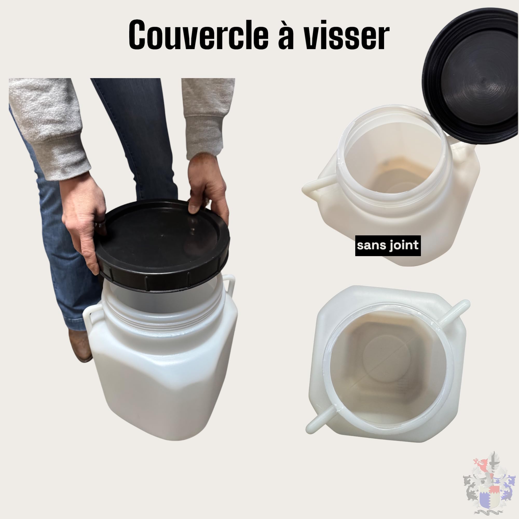 Jordan & Jordan - Bidon Plastique 50 litres - Récipient de Stockage Robuste - Hauteur 52 cm, Ø 22 cm, Couvercle à Visser - pour Eau, Aliments Secs, Déchets, Liquides Techniques
