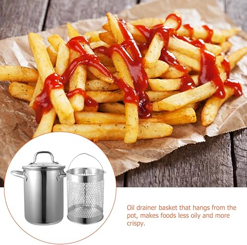 Miniatura 8 de Hemoton Olla de acero inoxidable con cesta de freír freidora de 11 pulgadas de profundidad para estufa, adecuada para estufas de gas y eléctricas,