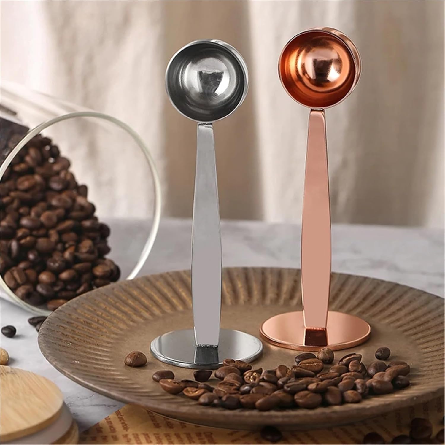 Coffee Scoop 4pcs Coffee Spoon with Tamper Tablespoon Measuring Stainless Steel Scoop Protein Powder Tamping Accessories(With Tamper 15ml)