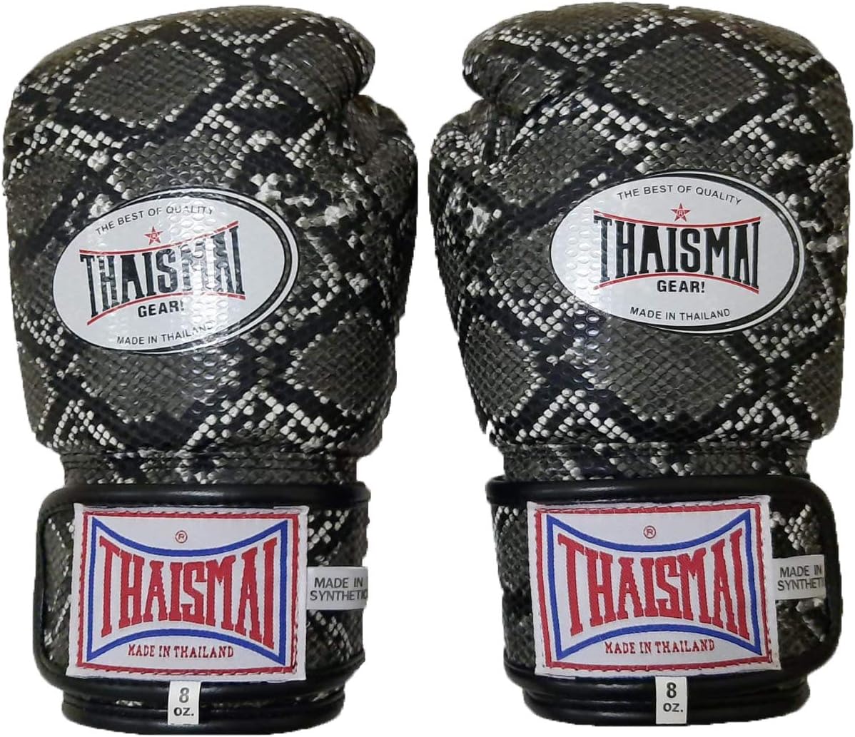Muay Thai Style Boxing Gloves Python Skin Pattern with Polyurethane Synthetic Leather Material Black Color