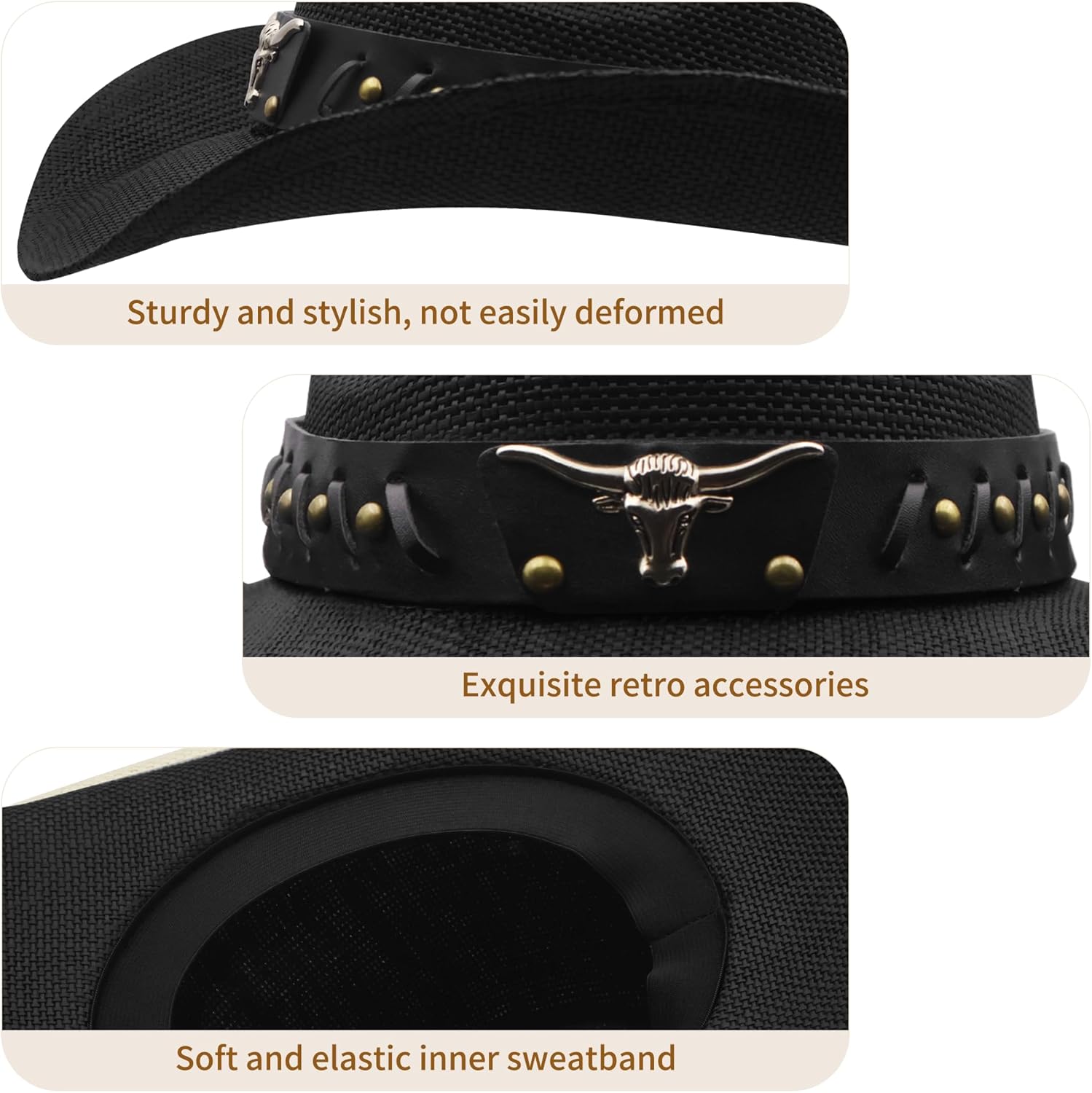 SAJUZEN Men & Women's Straw Cowboy Hat with Wide Brim - Image 3