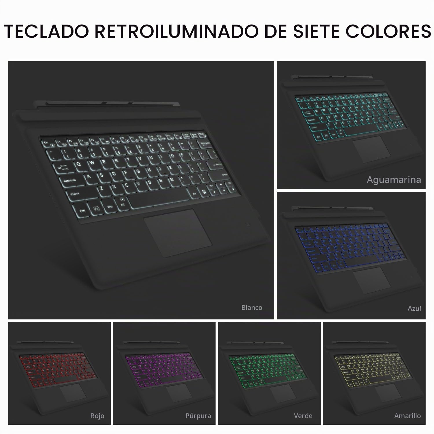 MoKo Teclado Inalámbrico Bluetooth para Microsoft Surface Pro 7 Plus/Pro 7/Pro 6/Pro 5/Pro 4/Pro 3 Tableta, Teclado Delgado QWERTY US Internacional con Panel Táctil & Retroiluminación 7 Colores, Gris