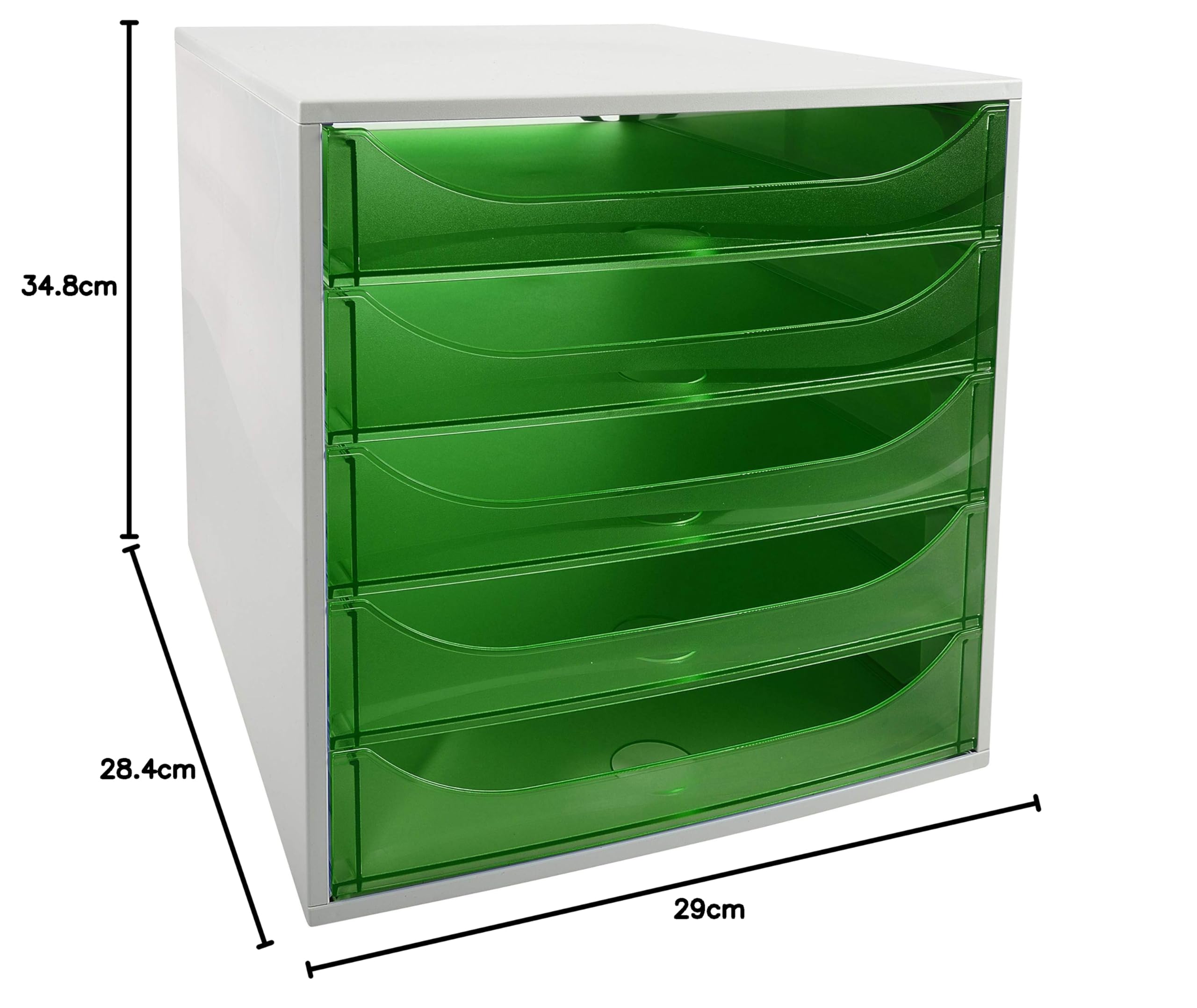 Exacompta 229697D Ablagebox Linicolor mit 5 Schubladen für DIN A4+ Dokumente. Ecobox mit hoher Kapazität für mehr Platz auf dem Schreibtisch Big Box Grau|Grün transluzent