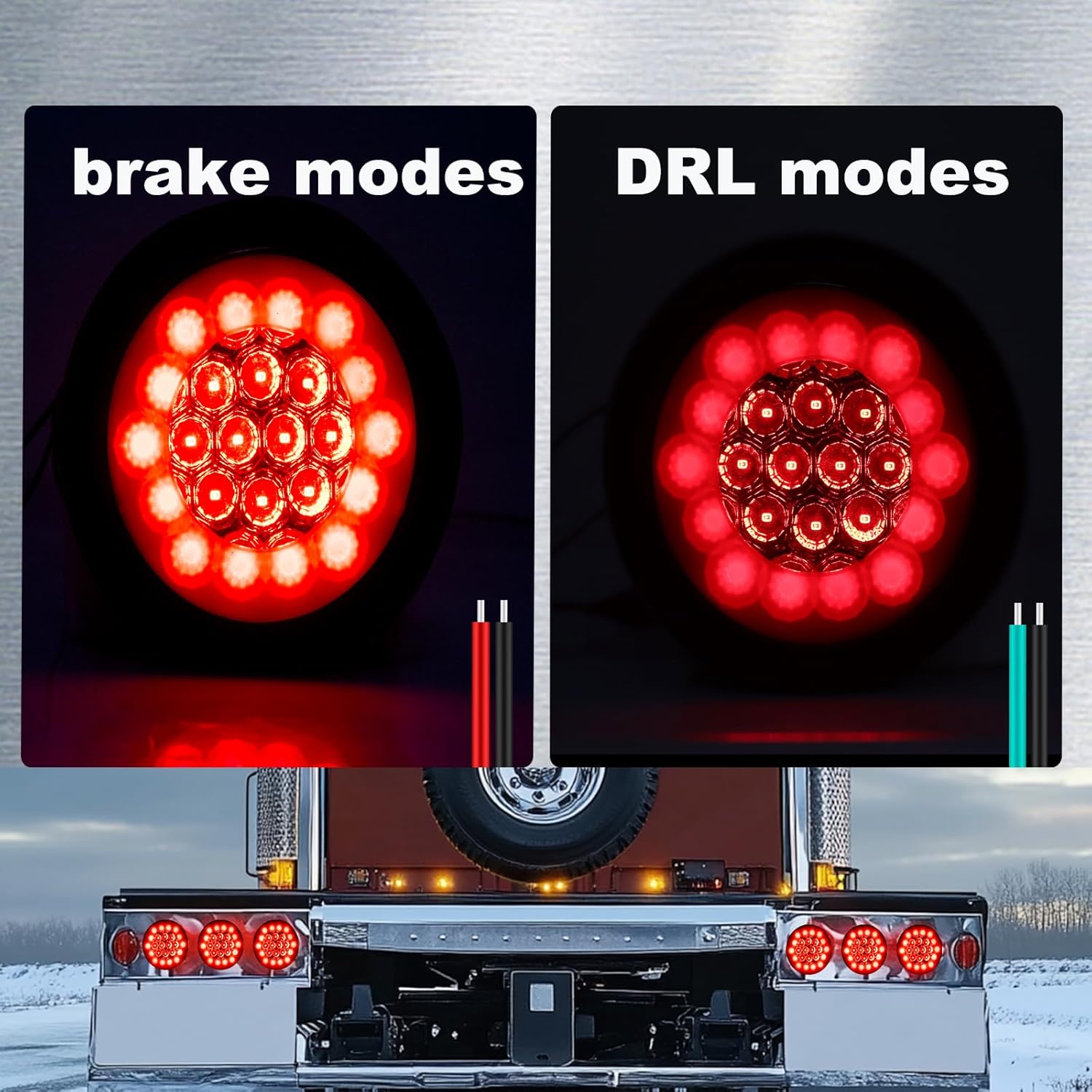 Ourbest 4 Inch Round Led Trailer Tail Lights Kit, 24led Trailer Lights 12V 24V Brake Indicator Running Lamp/Turn Signal Stop Lights/Back-up Reverse Lights Red 2Pcs