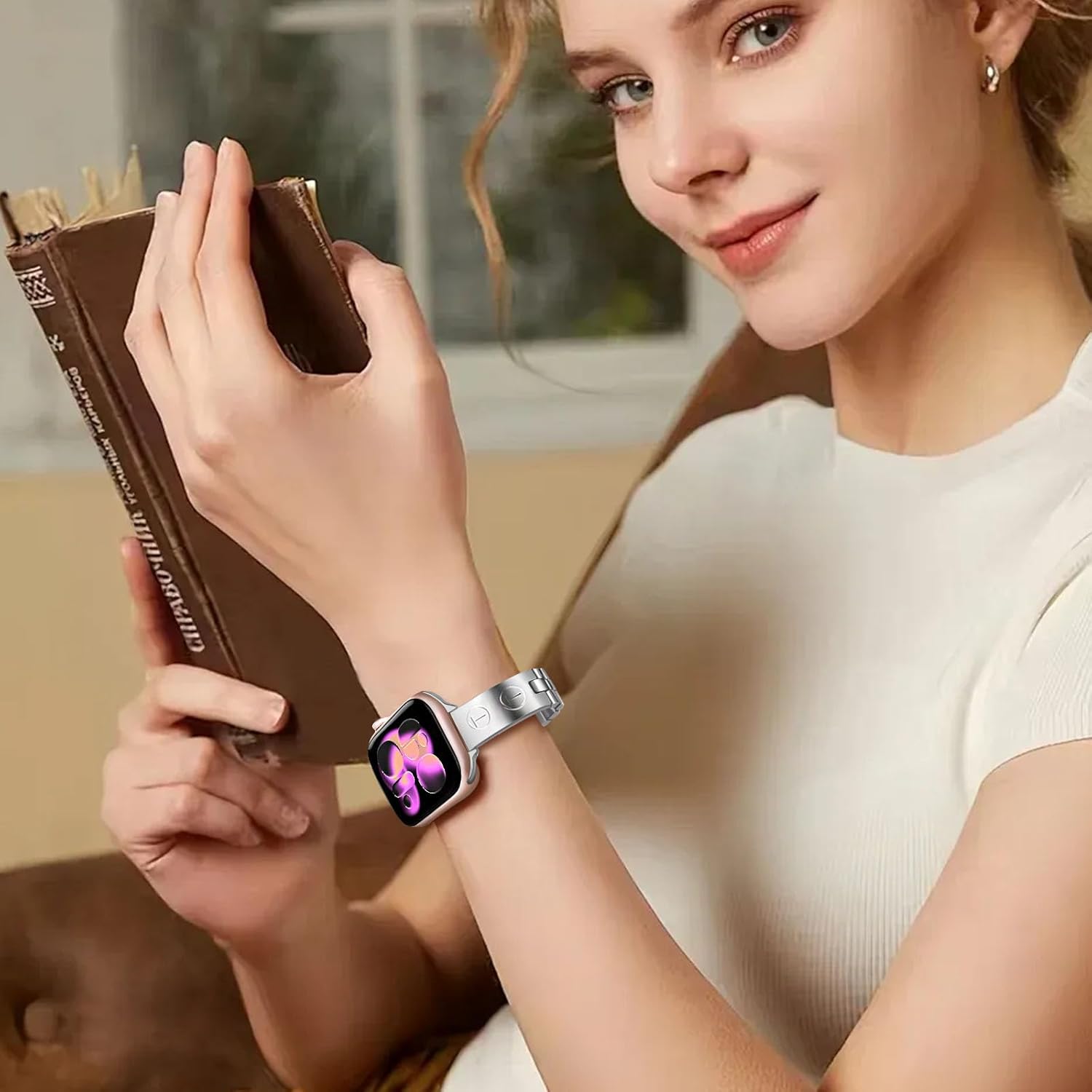 Dhwazz Band for Apple Watch Series 11 10 42mm Women, Stainless Steel Bands Jewelry Strap for iWatch SE 3 2 1 Series 9 8 7 6 5 4 3 2 1 41mm 40mm 38mm - Image 2