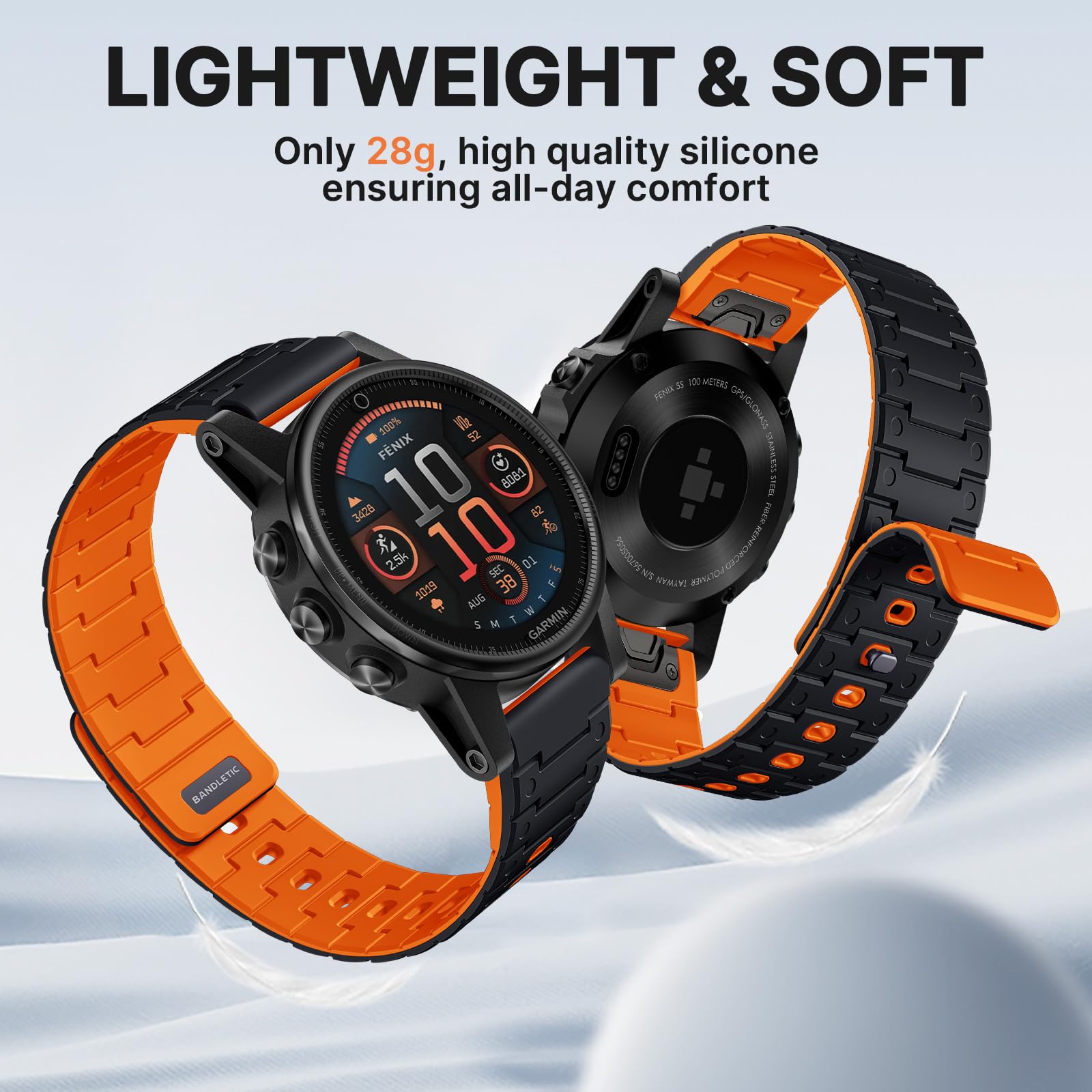Bandletic Bracelet magnétique compatible avec Garmin Watch Quick Fit 20 mm