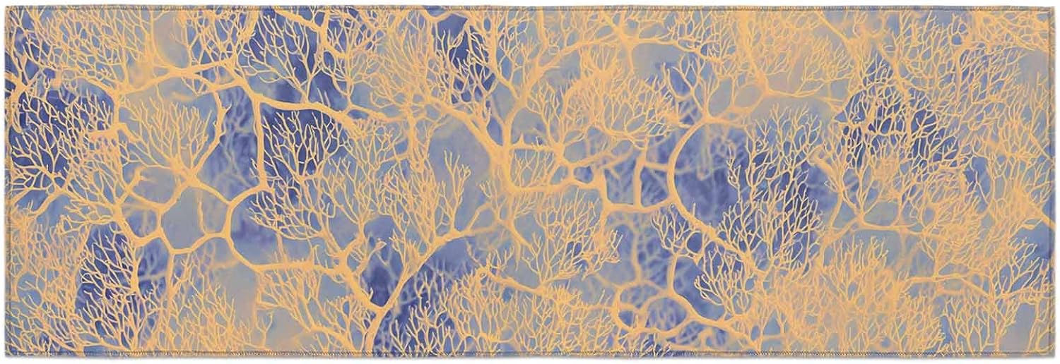 Teamery Kitchen Mats for Floor Orange Coral Branches on Blue Washable Non Slip Kitchen Rugs 1PCS, Ocean Abstract Art Absorbent Standing Mats for Sink Bathroom Office Living Room 15.7x47.2in