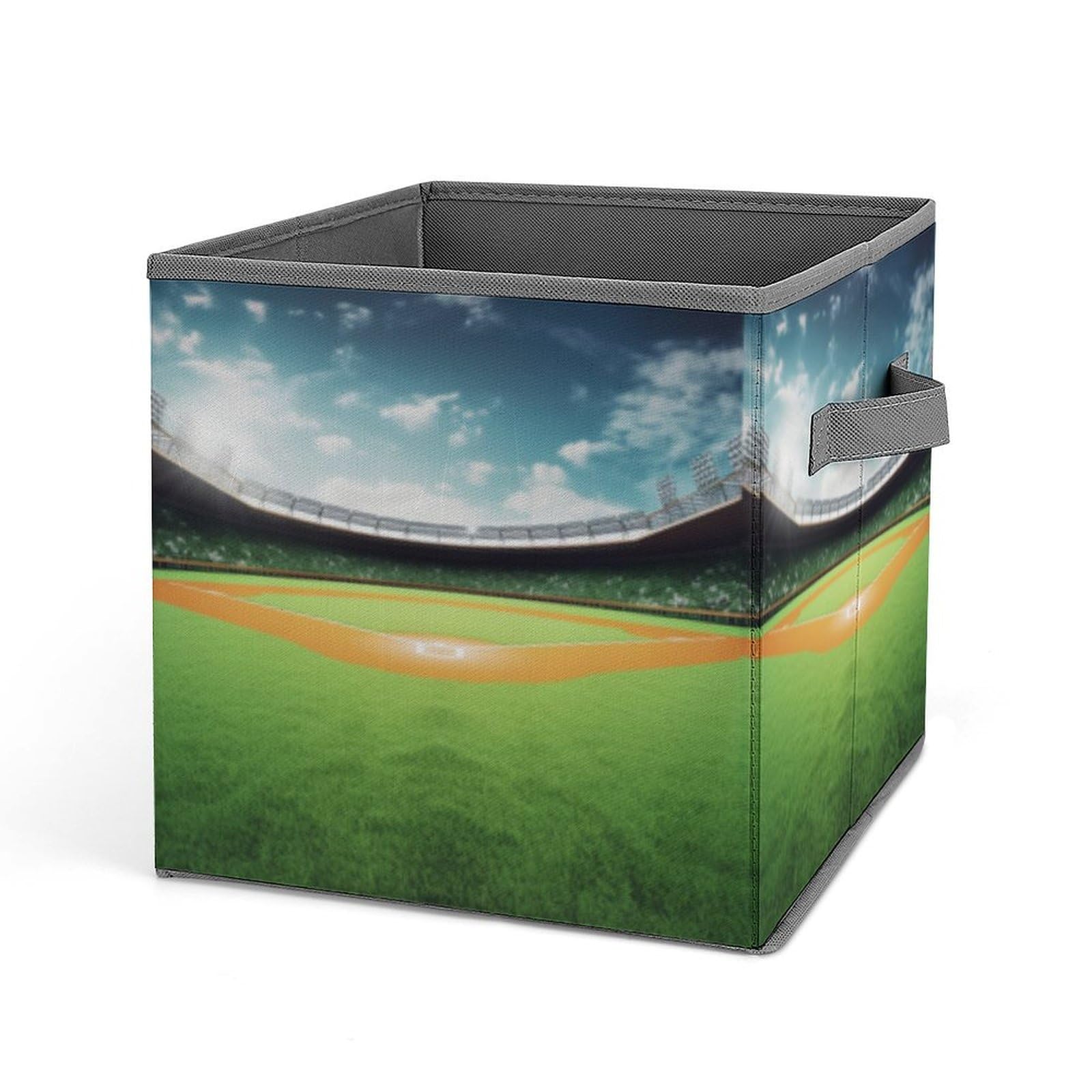 JTREHY Green Baseball Field Backdrop Printed Foldable Storage Box, 10.6 Inches Fabric Storage Box for Wardrobe, Bedroom, Utility Room