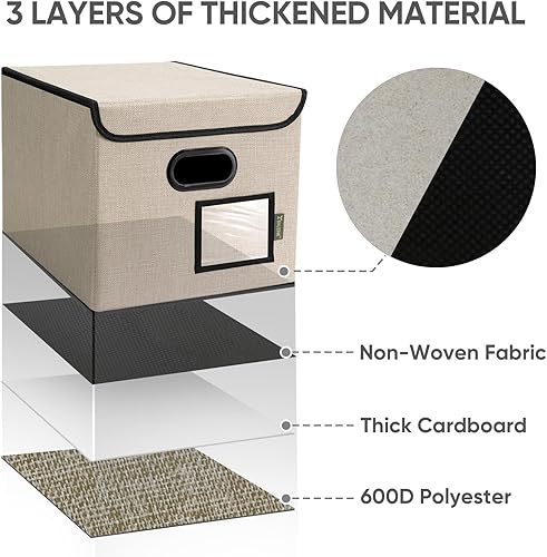 Miniatura 42 de BALEINE - Caja organizadora de archivos con tapa, organizador de carpetas plegable con riel de plástico, caja para carpetas colgantes para Gris