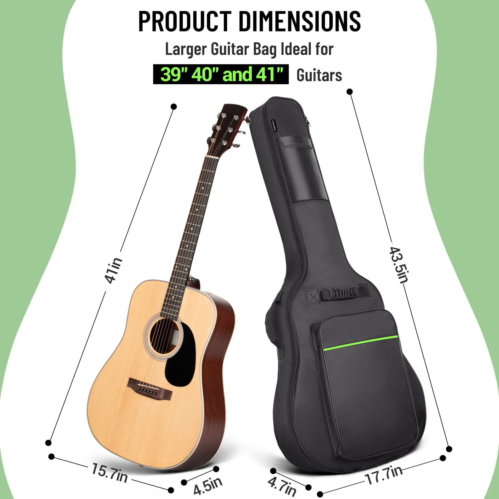 CAHAYA CY0291 Gitarrenkoffer für Akustikgitarren, wasserdicht, doppelt verstellbarer Schultergurt, 0,9 cm dicke Polsterung für 101,6 cm, 106,7 cm, Akustikgitarren, wasserdicht, doppelt verstellbarer