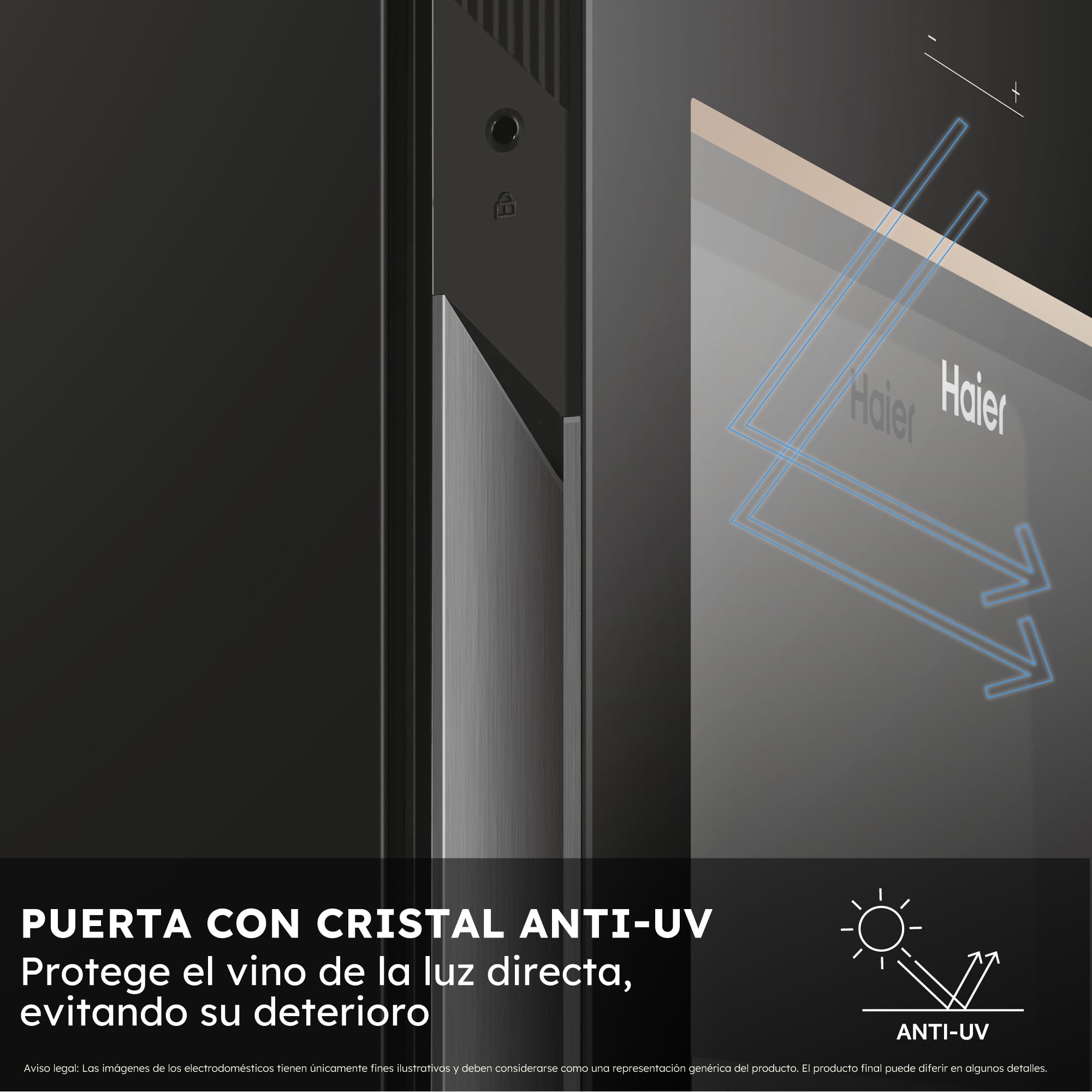 Haier Wine Bank 50 Series 7 HWS77GDAU1 Vinoteca de 77 botellas, WIFI, 2 Zonas, Estantes de madera, Filtro Anti-UV, Filtro de carbón, Refrigeración por Compresor, Display Digital, LED, 37 dbA, Negra