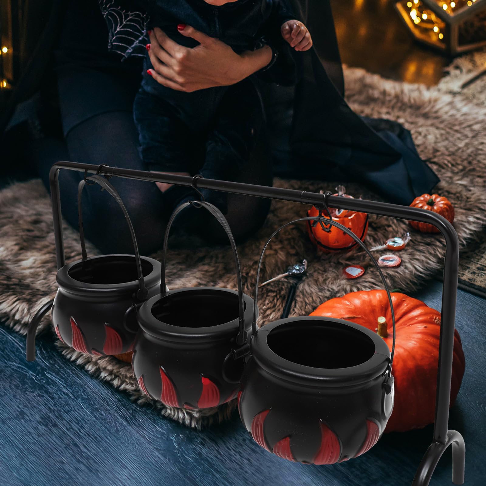 jojofuny Halloween Süßigkeiteneimer mit Gestell aus Kunststoff und Eisen Tragbar und Praktisch für Festliche Atmosphäre zu Hause und Partydekoration