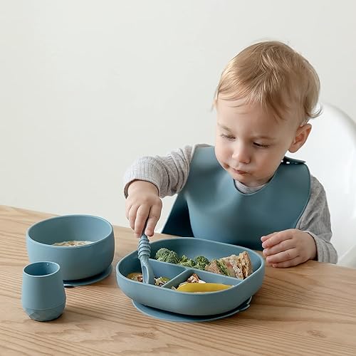 Miniatura 2 de SAMiGO Utensilios de silicona para bebé, cucharas de autoalimentación y taza de entrenamiento pequeña, suministros de destete LED para bebés de