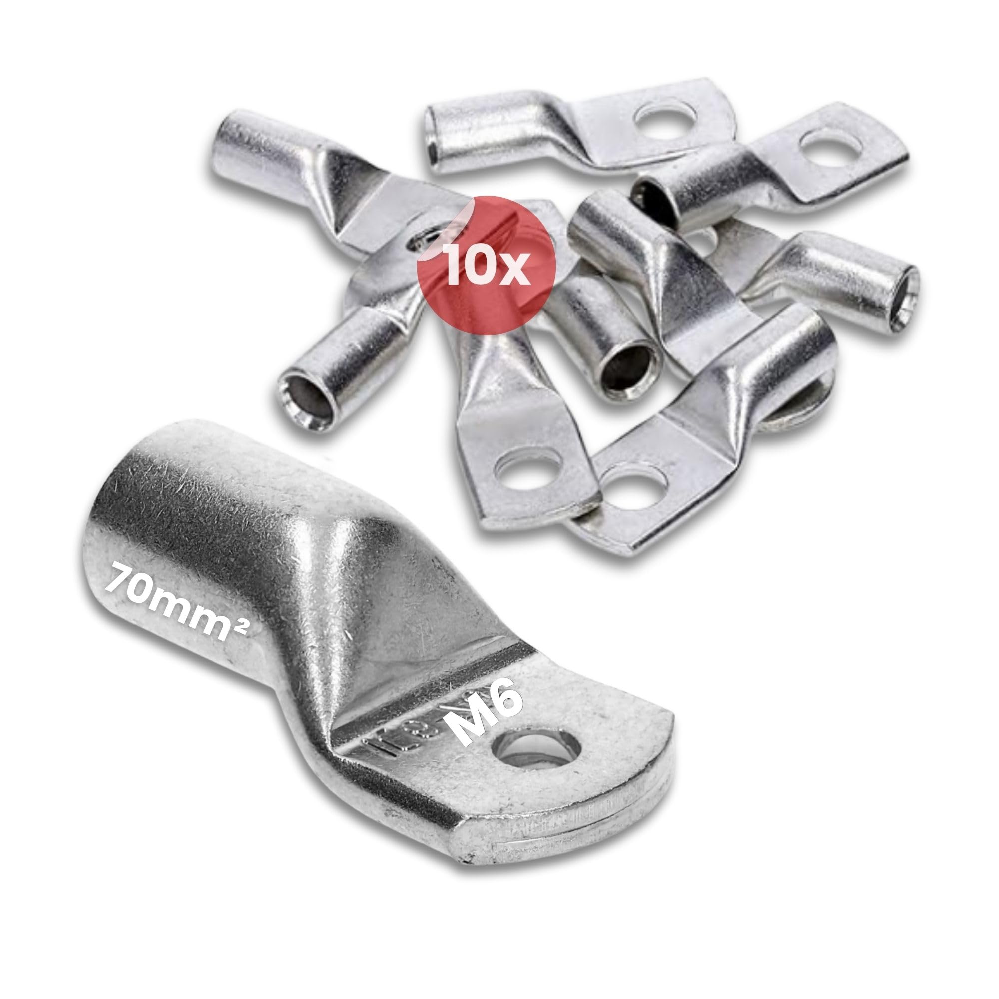 Kalitec HR70-6 - 10 capicorda tubolari, 70 mm², M6, senza foro di vista, Made in Germany