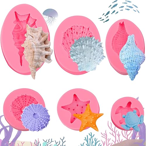Molde de silicona de concha de mar con estrellas de mar para decoración de tartas de concha, para decoración de pasteles, para decoración de