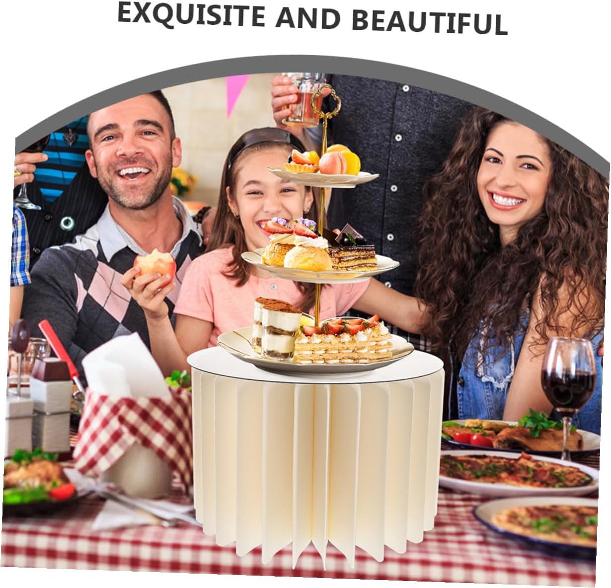 White Foldable Cylinder Pedestal Stands for Party 2pcs Set, round Paper Cake Display Columns with Reinforced Design, Wedding Centerpiece Table Backdrop Decor