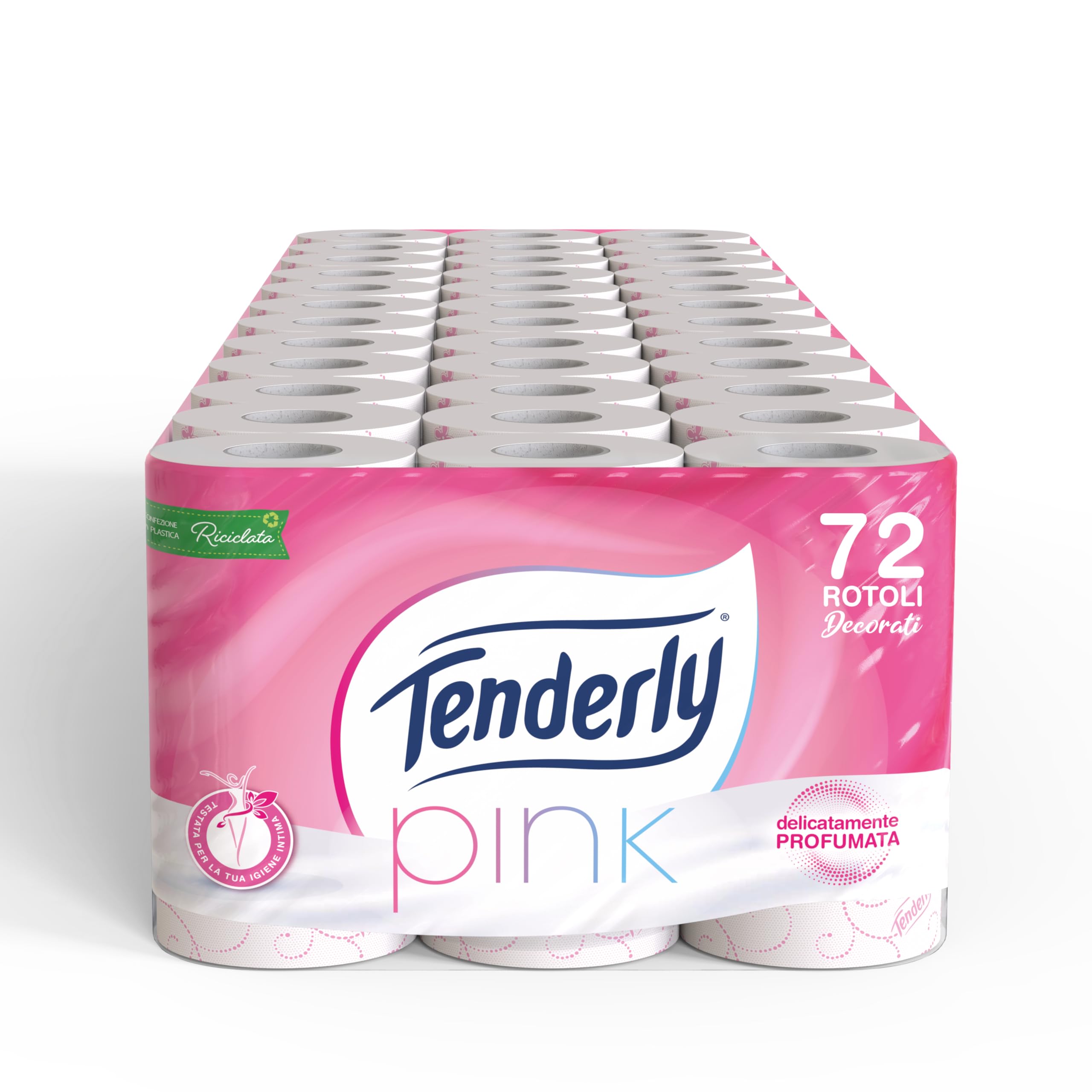 Tenderly, Carta Igienica, Pink, 72 Rotoli, Pulizia Efficace, Delicatamente Profumata, Finemente Decorata, Dermatologicamente testata, Made in Italy, 811E35