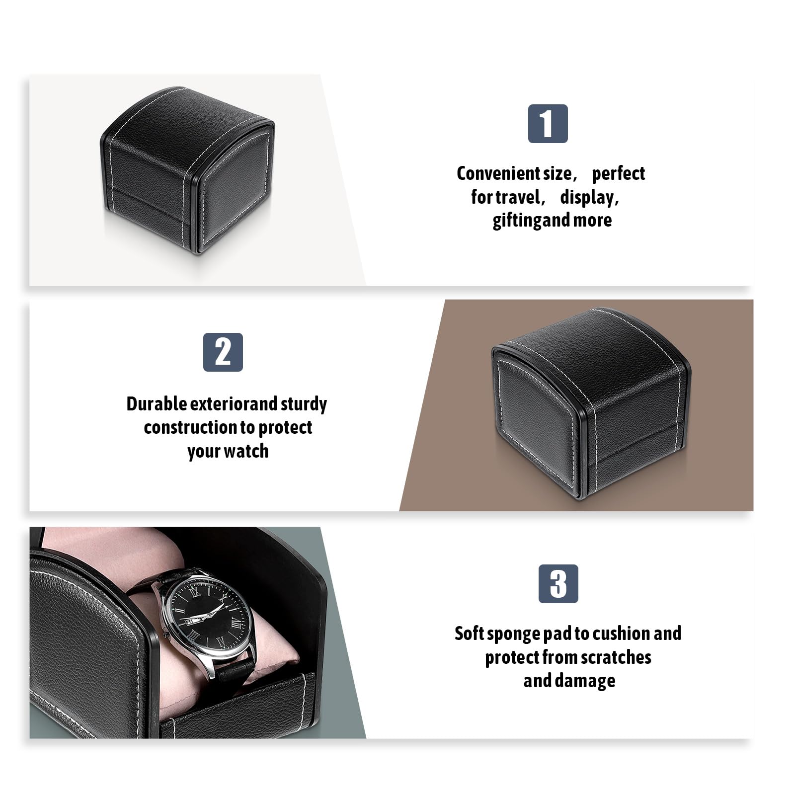 6 PCS Single Watch Case, Watch Gift Box PU Leather Bracelet Boxes Dust-Proof Bracelet Jewelry Gift Box Used for Jewelry, Watches Bracelets Gifts Packaging, Storage and Display-Black