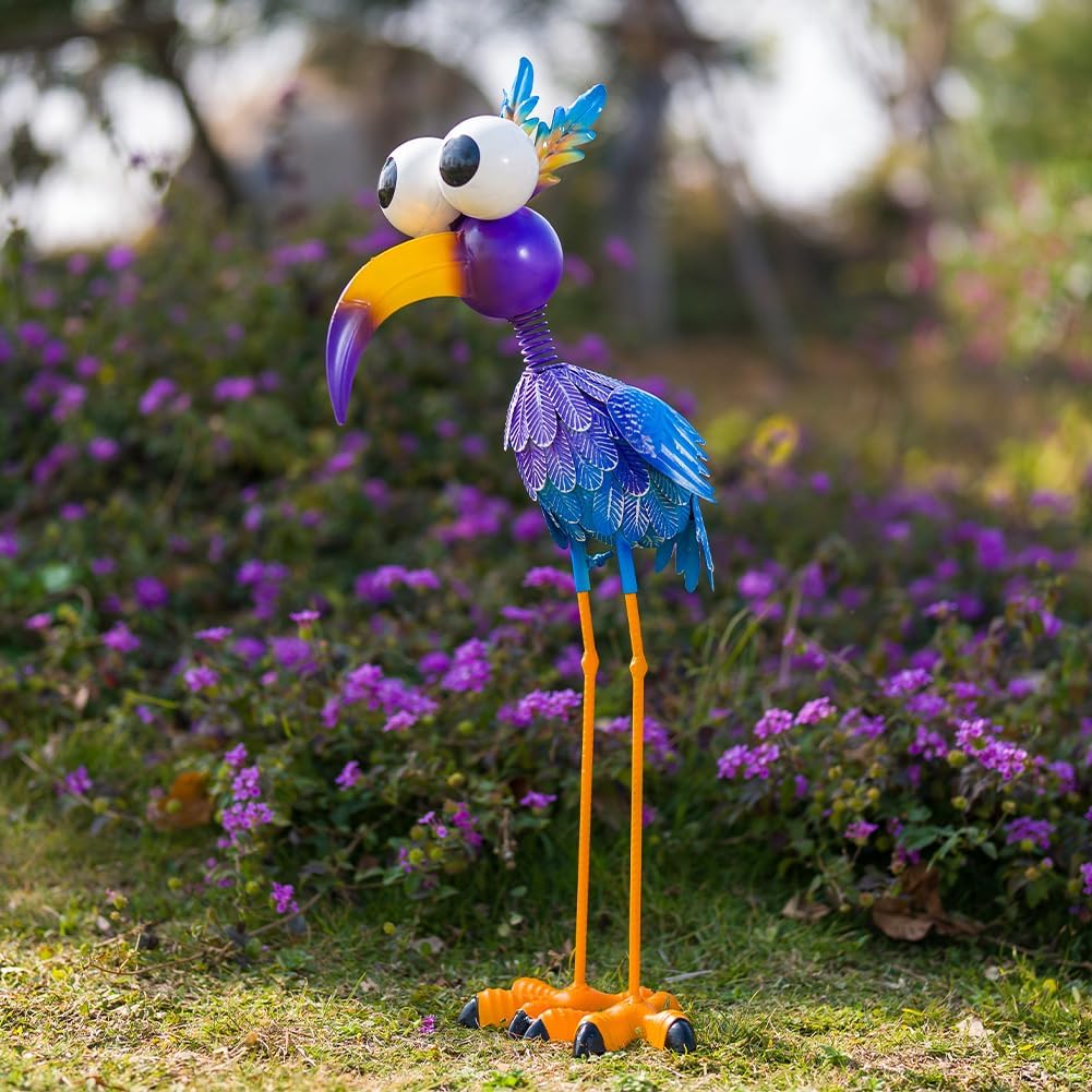 27“ Metal Purple Big-Eyed Bird Statue Garden Decor, Big-Eyed Bird Garden Statue Decor Yard Art for Home Kitchen Outdoor Patio Lawn Decor