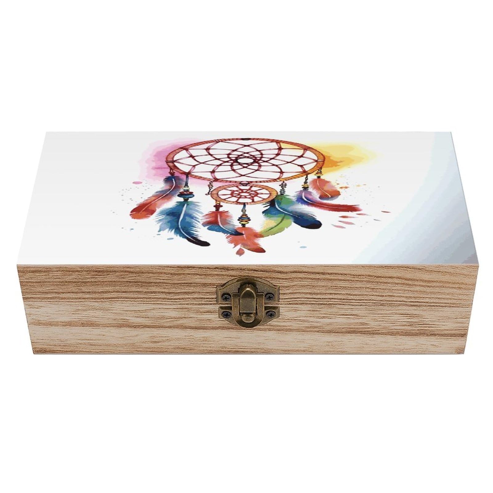 VstaDank Watercolor Dream Catcher Wooden Storage Box Wooden Keepsake Box with A Hinged Lid Fashion Memory Treasure Boxes Decorative Jewelry Case for Crafts Photo Home Decor Wood Gift Box