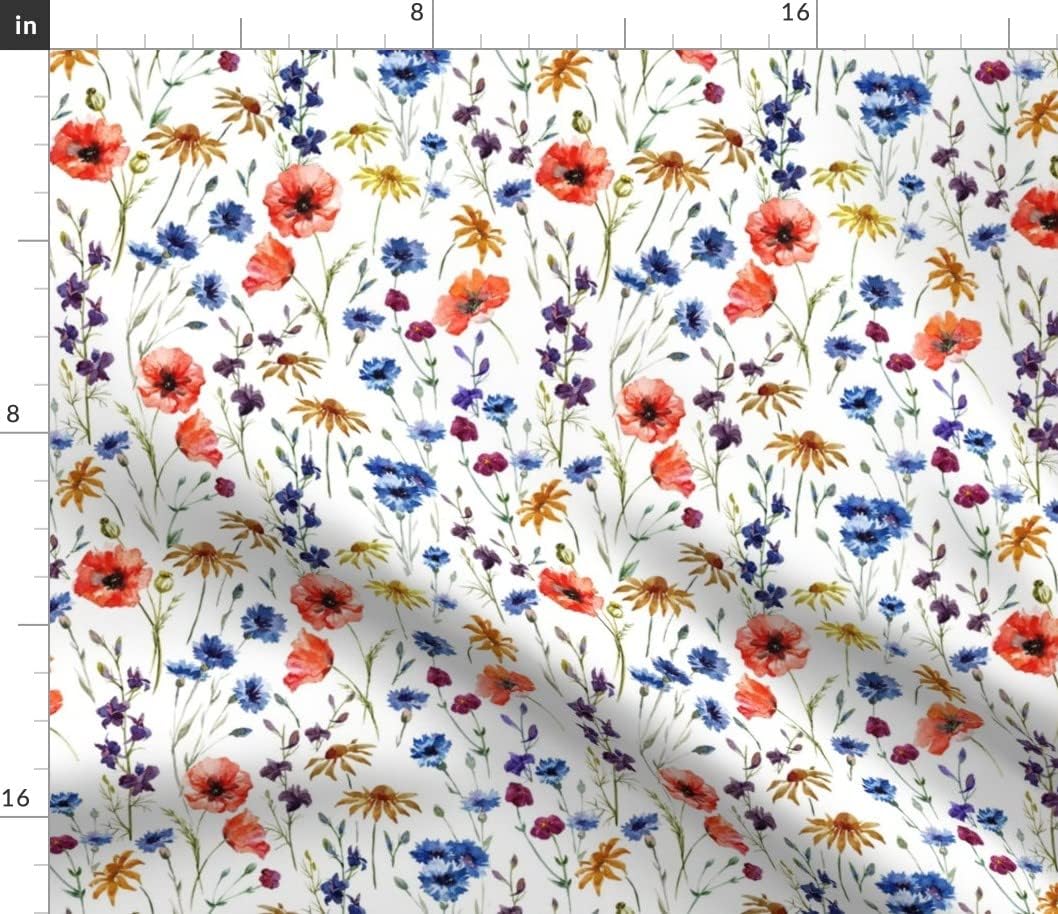Spoonflower Fabric - Wildflowers Floral Poppies Wildflower Fashion Periwinkle Coral Printed on Petal Signature Cotton Fabric by The Yard - Sewing Quilting Apparel Crafts Decor