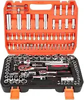Kit Jogo de Soquetes com Chave Catraca, 108 Peças, Encaixe de 1/4" Soquetes Métricos, Allen e Torx, Barra Extensora em Aço Cromo Vanádio, caixa de ferramentas completa, kit de ferramentas completa
