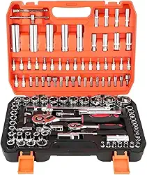 Kit Jogo de Soquetes com Chave Catraca, 108 Peças, Encaixe de 1/4" Soquetes Métricos, Allen e Torx, Barra Extensora em Aço Cromo Vanádio, caixa de ferramentas completa, kit de ferramentas completa