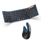 Foldable Bluetooth Keyboard Blue and Ergonomic Mouse Blue