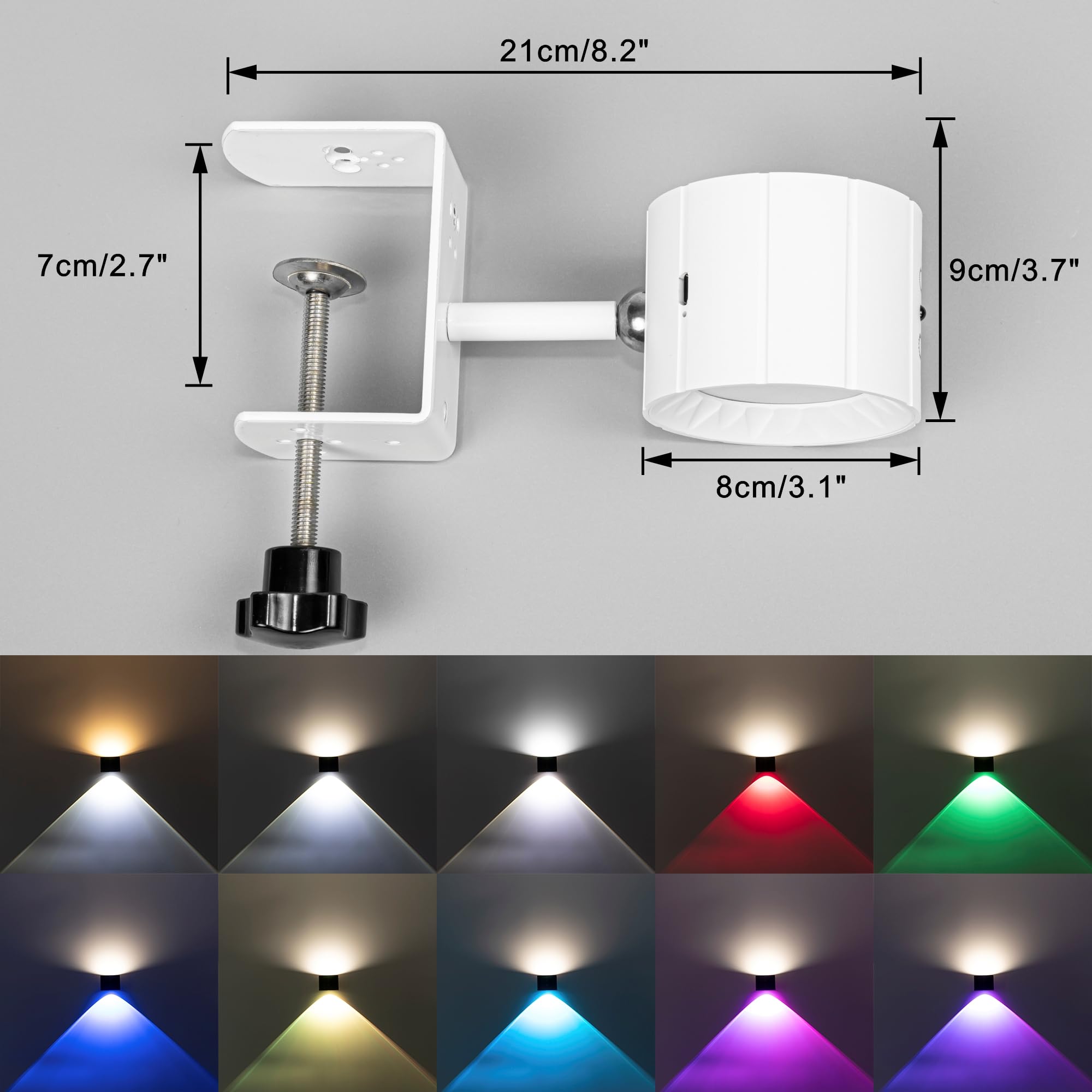 Yequandec Removable Magnetic 360° Rotating Clip-On Remote/Touch Switch Light Dimmable RGB Spotlight White Metal Simple for Reading Rental House Party
