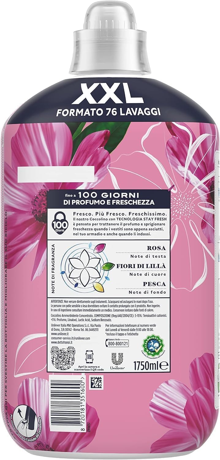 6 X Coccolino XXL Ammorbidente Concentrato Sensazione Seta, ammorbidente concentrato, 76 lavaggi, 1750 ml + portachiavi Beni Culinari