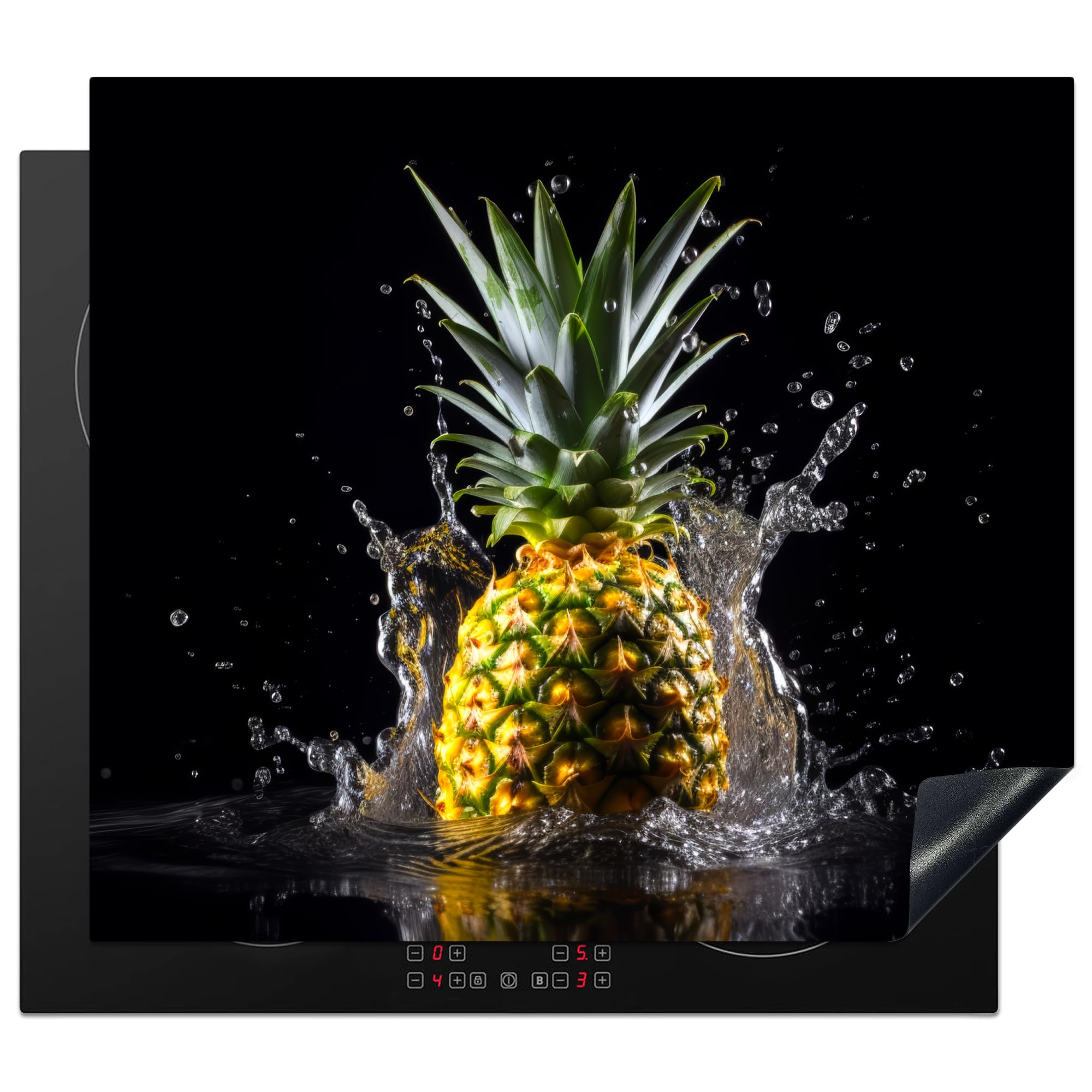 KitchenYeah© Induction Hob Protector Mat 20.1"x23.2" / 59x51 cm Stove Cap Top Cover Kitchen Cooker Covers for Electric Hobs Vinyl Pineapple - Fruit - Water - Vegetable - Black — image 1