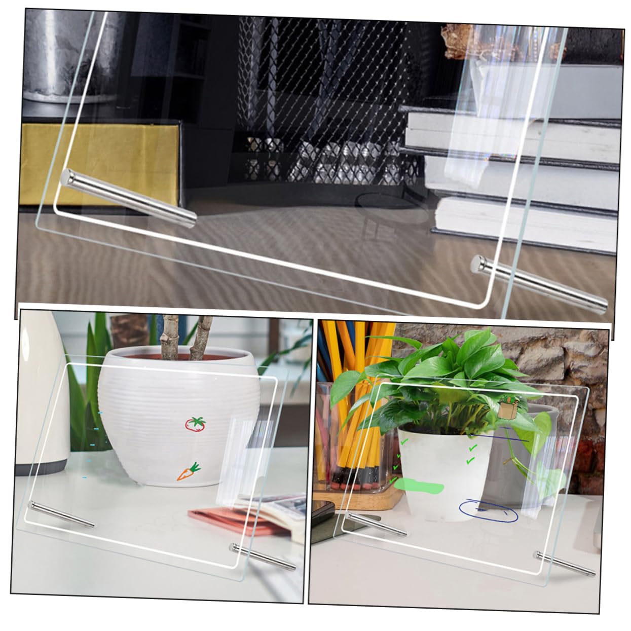 NUOBESTY 2 Stück Acryl Whiteboard Tisch Notiztafeln Abwischbar mit Kreativem Design Transparente Memotafel für Büro und Zuhause
