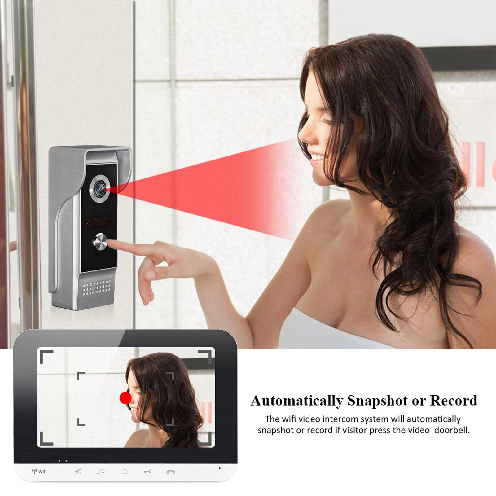 7 Pulgadas Timbre Vídeo LCD TFT, Intercomunicador Portero Automático Cámara Visual Con Cable Monitor De Desbloqueo Remoto Con Visión Nocturna Para Seguridad Hogar(EU-110-240V)
