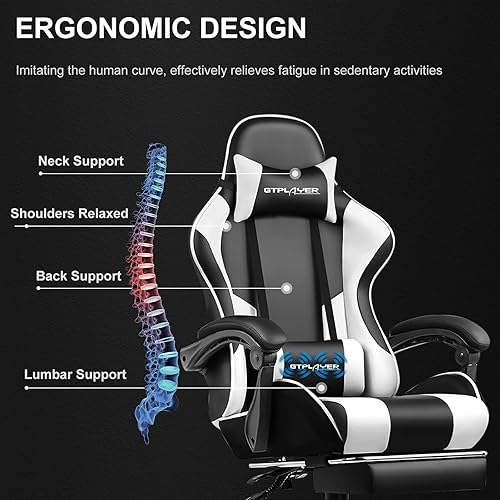 Miniatura 4 de GTPLAYER Silla para videojuegos, silla de computadora con reposapiés y soporte lumbar, silla de juego ajustable en altura con asiento giratorio de