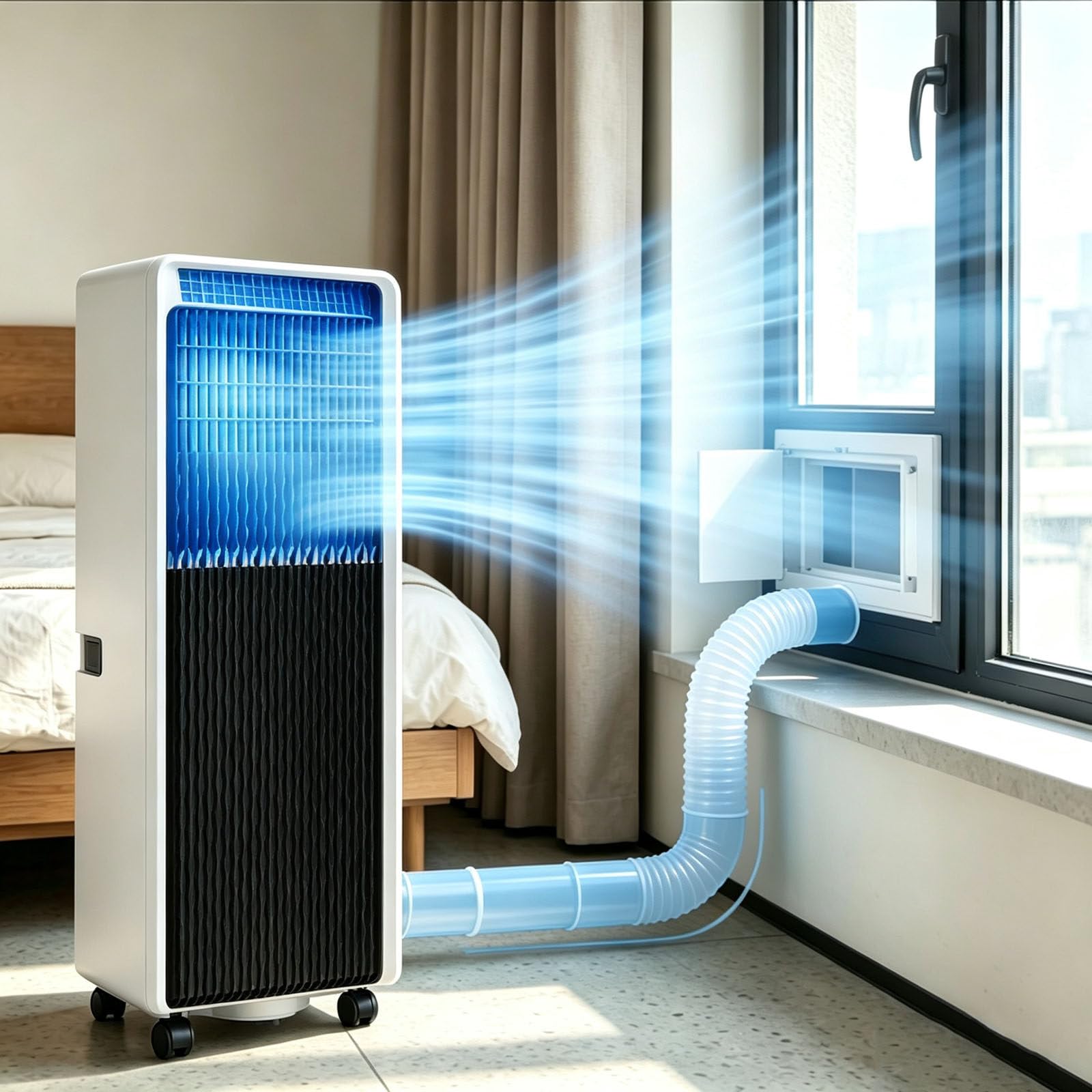Multi-Function Portable AC Unit Cools, Evaporative Swamp Air Cooler 3500W