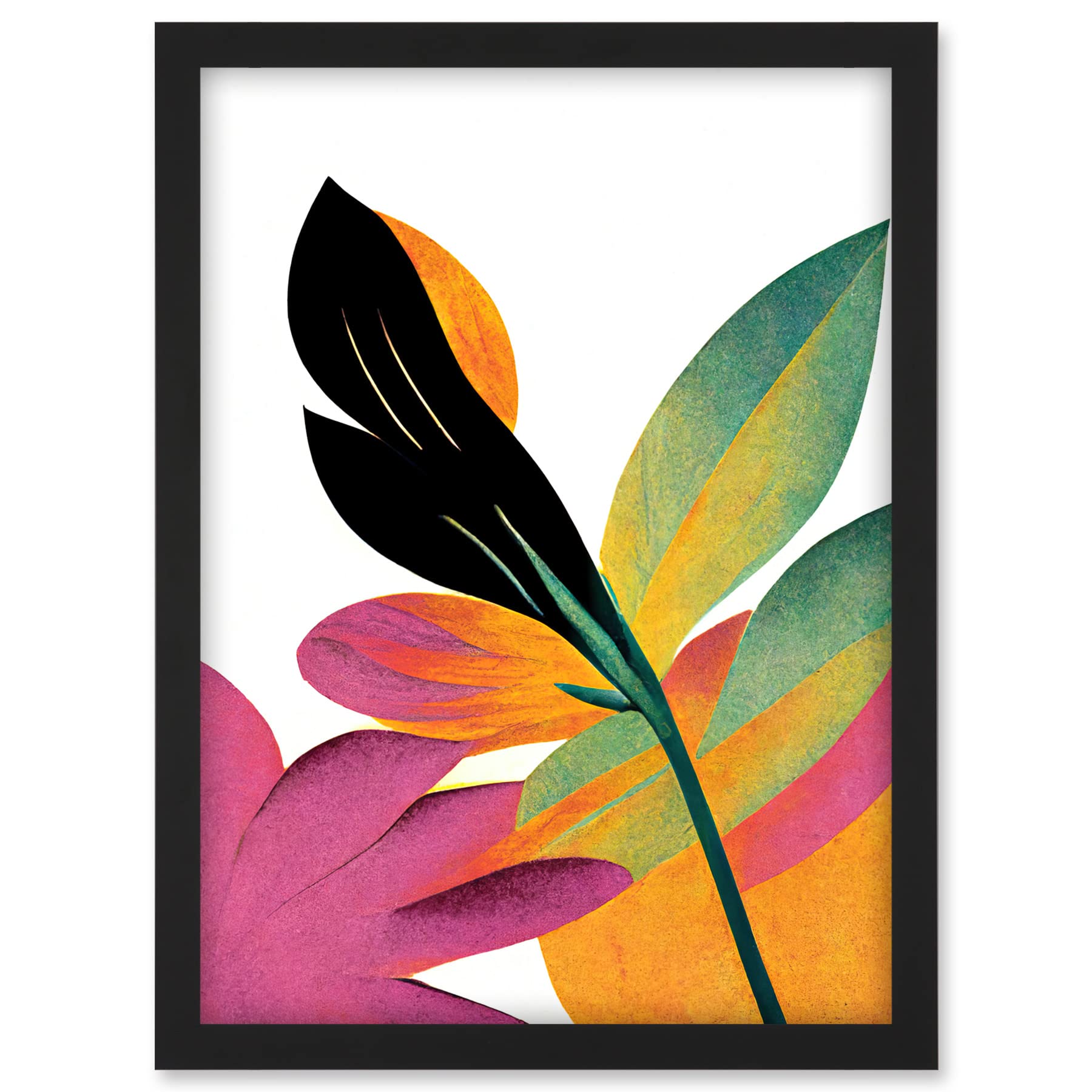 Doppelganger33 LTD Modern Abstract Tropical Vibrant Leaves Botanical Painting Artwork Framed A3 Wall Art Print
