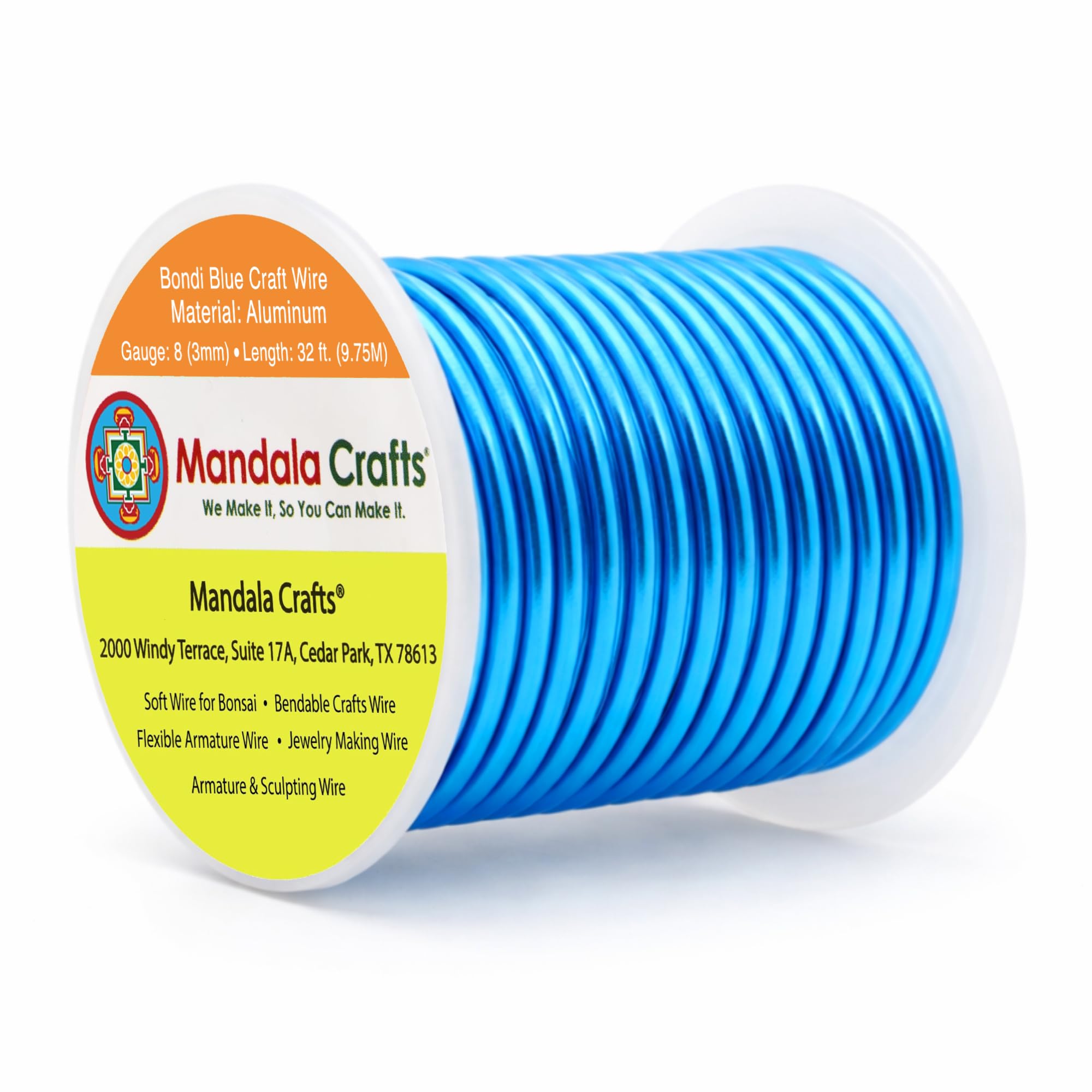 Mandala Crafts 8 Gauge Bondi Blue Anodized Aluminum Craft Wire, 32 FT