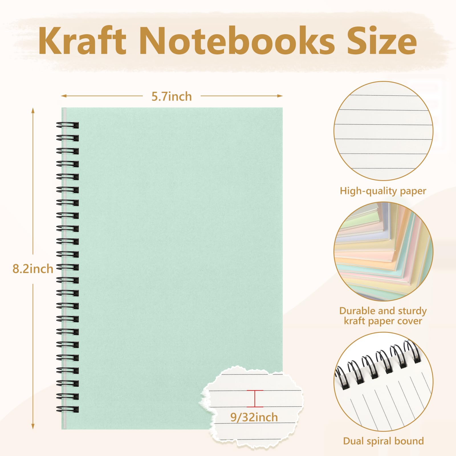Fuutreo 24 cuadernos en espiral para el trabajo, A5, 8.3 x 5.7 pulgadas, cuaderno de espiral con rayas universitarias, cubierta de papel kraft, 12 colores, 60 hojas, 120 páginas para suministros