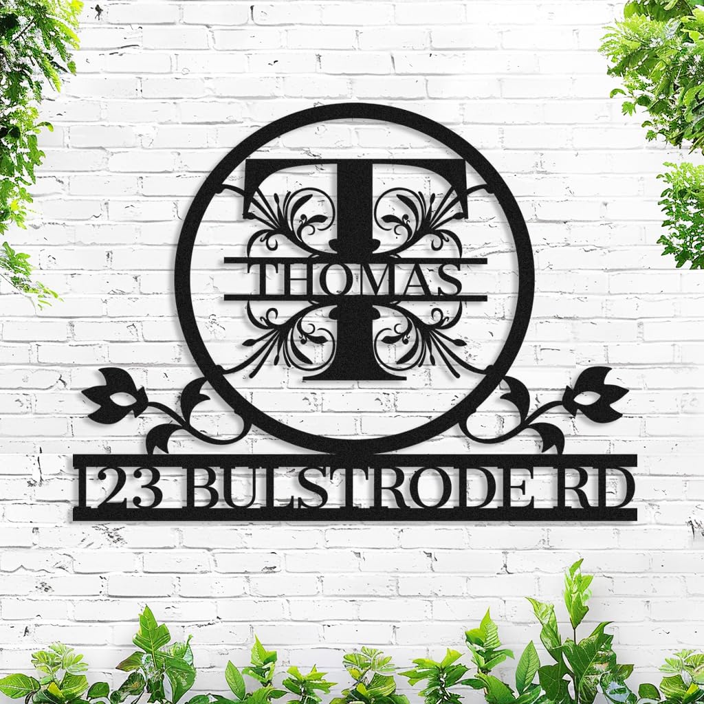 Adthyuxq Initial Custom Metal Split Letter Monogram Sign, Personalized House Number Sign, Last Name Sign, Wall Art Décor, Address Plaque, Housewarming Gift, 20 Inches, Metal, Wall Mount, Traditional